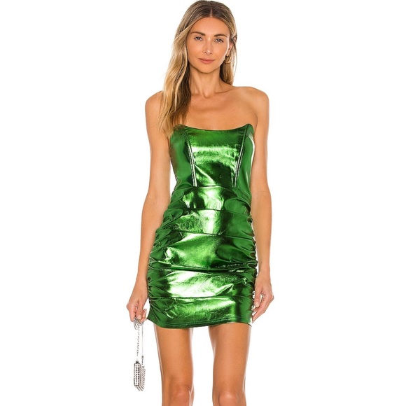 REVOLVE Dresses & Skirts - Revolve Green Metallic Strapless Mini Dress: Size XS